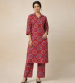 Rontyali Blockprint Handmade Co-Ord Set (Top + Pant) - Red