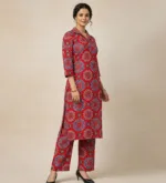 Rontyali Blockprint Handmade Co-Ord Set (Top + Pant) - Red - Image 2