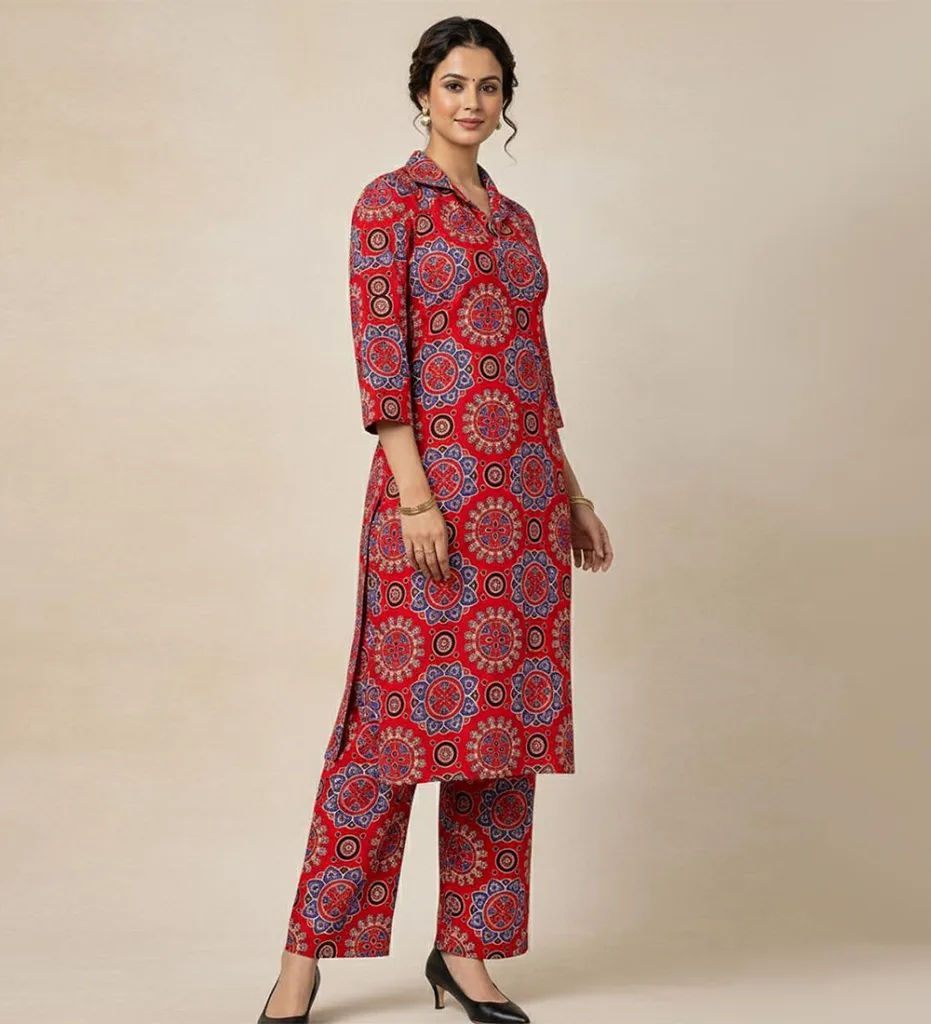 Block Printed Handmade Red Co-Ord