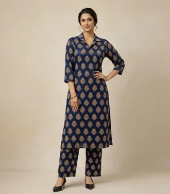 Block Printed Handmade Royal Blue Co-ord Set