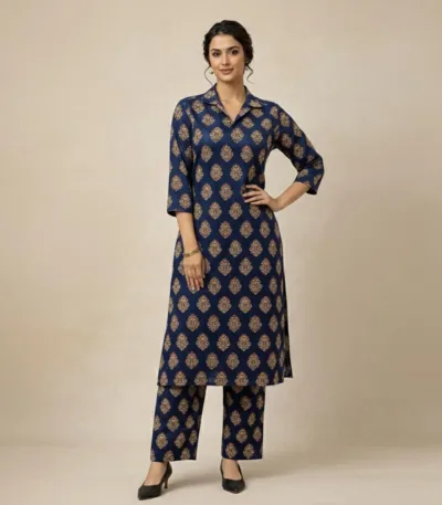 Block Printed Handmade Royal Blue Co-ord Set
